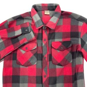 Open Trails men's large red black grey plaid fleece button up shirt fall winter